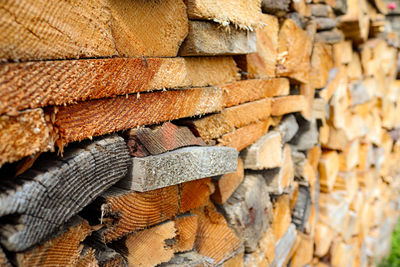 Full frame shot of stack of firewood