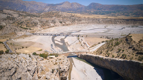 Aerial view of severan bridge and chabinas creek at adiyaman province, southeastern anatolia, turkey