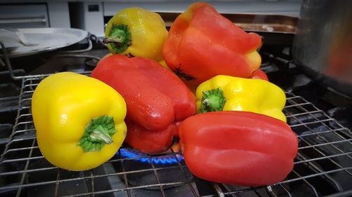 Close-up of multi colored bell peppers