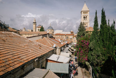 High angle view of buildings in city