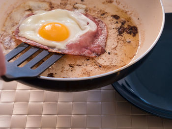 High angle view of breakfast on table