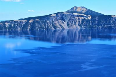 Scenic view of lake against blue sky