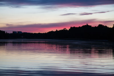 Scenic view of lake at sunset