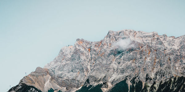 Panoramic view of snowcapped mountains against clear sky