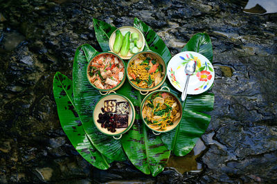 Food on banana leaf