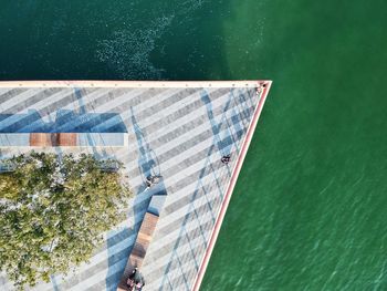 High angle view of man near water