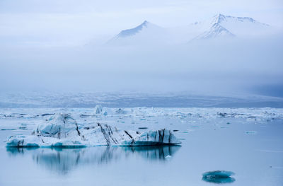 Scenic view of sea against sky during winter