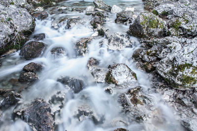 Silk effect on stream of water at source of river mundo, at riopar, spain.