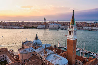 Panorama aerial photo of san giorgio maggiore island in venice