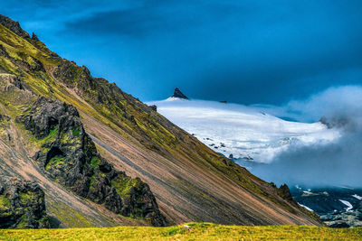 Scenic view of snowcapped mountains against sky