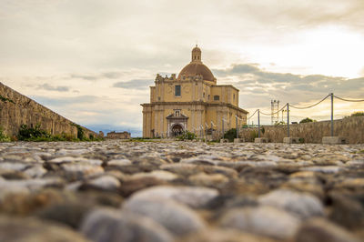 Surface level of historic building against sky