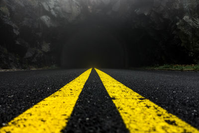 Surface level of road in tunnel