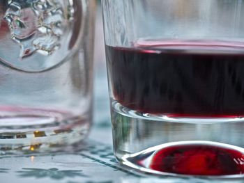 Close-up of beer glass on table