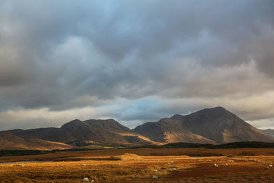 Scenic view of landscape and mountains against sky