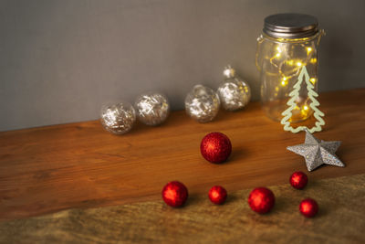 Close-up of christmas decoration on table