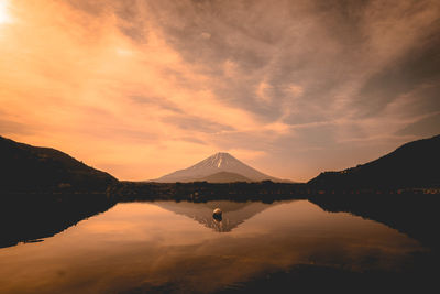 Scenic view of lake against sky during sunset