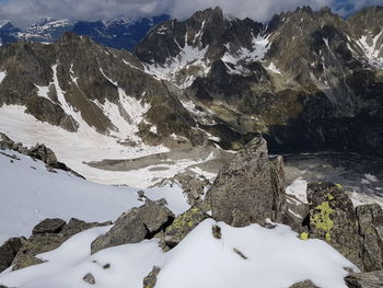 Scenic view of snowcapped mountains against sky