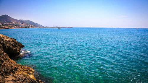 Scenic view of sea against clear sky