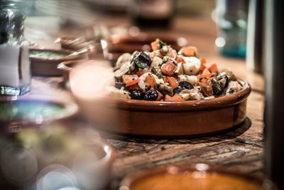 Close-up of meat in plate on table