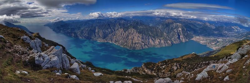 Panoramic view of snowcapped mountains against sky