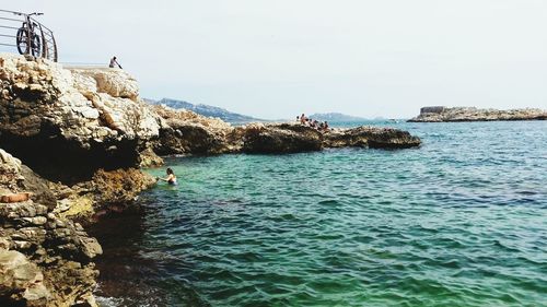 Scenic view of sea against clear sky