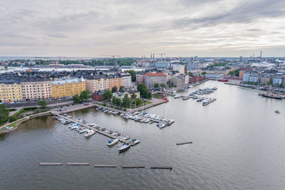 High angle view of city at waterfront helsinki, finland