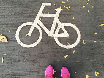 High section of person standing on road
