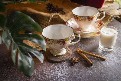 Close-up of tea cup on table