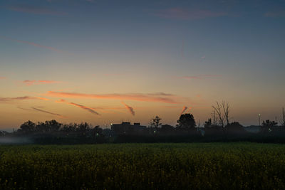 Scenic view of field against sky during sunset