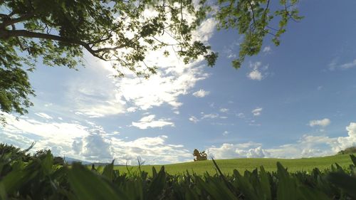 Scenic view of field against cloudy sky