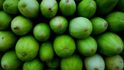 Heap of fresh cucumbers at market