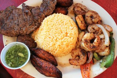 High angle view of food in plate