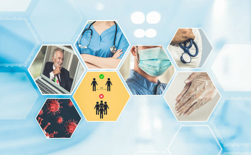 High angle view of people on table