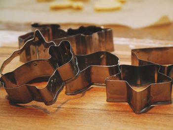 Close-up of eyeglasses on wooden table