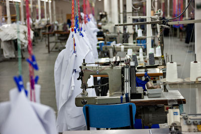 View of sewing machine at factory