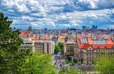 High angle shot of townscape against sky