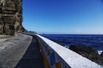 Scenic view of sea against clear blue sky