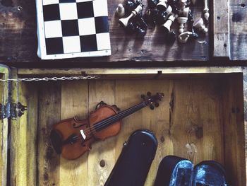 High angle view of piano on table