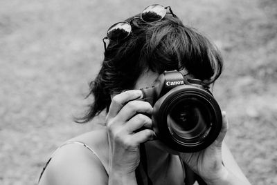 Close-up of person photographing