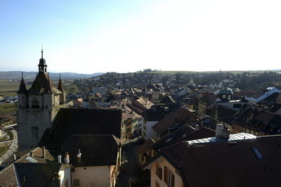 Aerial view of townscape against sky