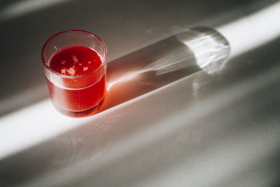 High angle view of drink on table