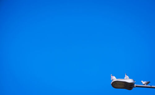 Low angle view of statue against clear blue sky