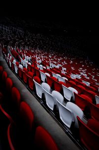 View of red chairs in stadium