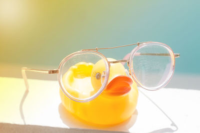 Close-up of drink on glass table