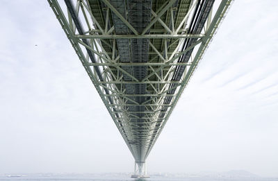 Low angle view of akashi kaikyo bridge over sea against sky