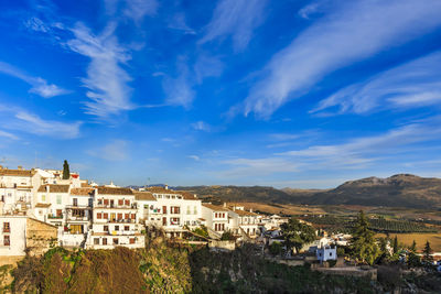 High angle shot of townscape against sky