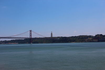 View of suspension bridge over sea