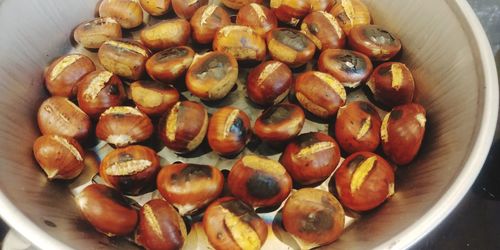 High angle view of fruits in container