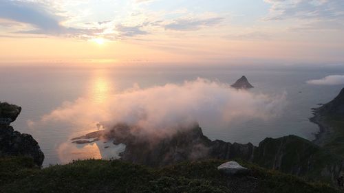 Panoramic view of sea against sky during sunset