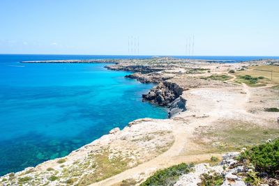 Scenic view of sea against clear sky